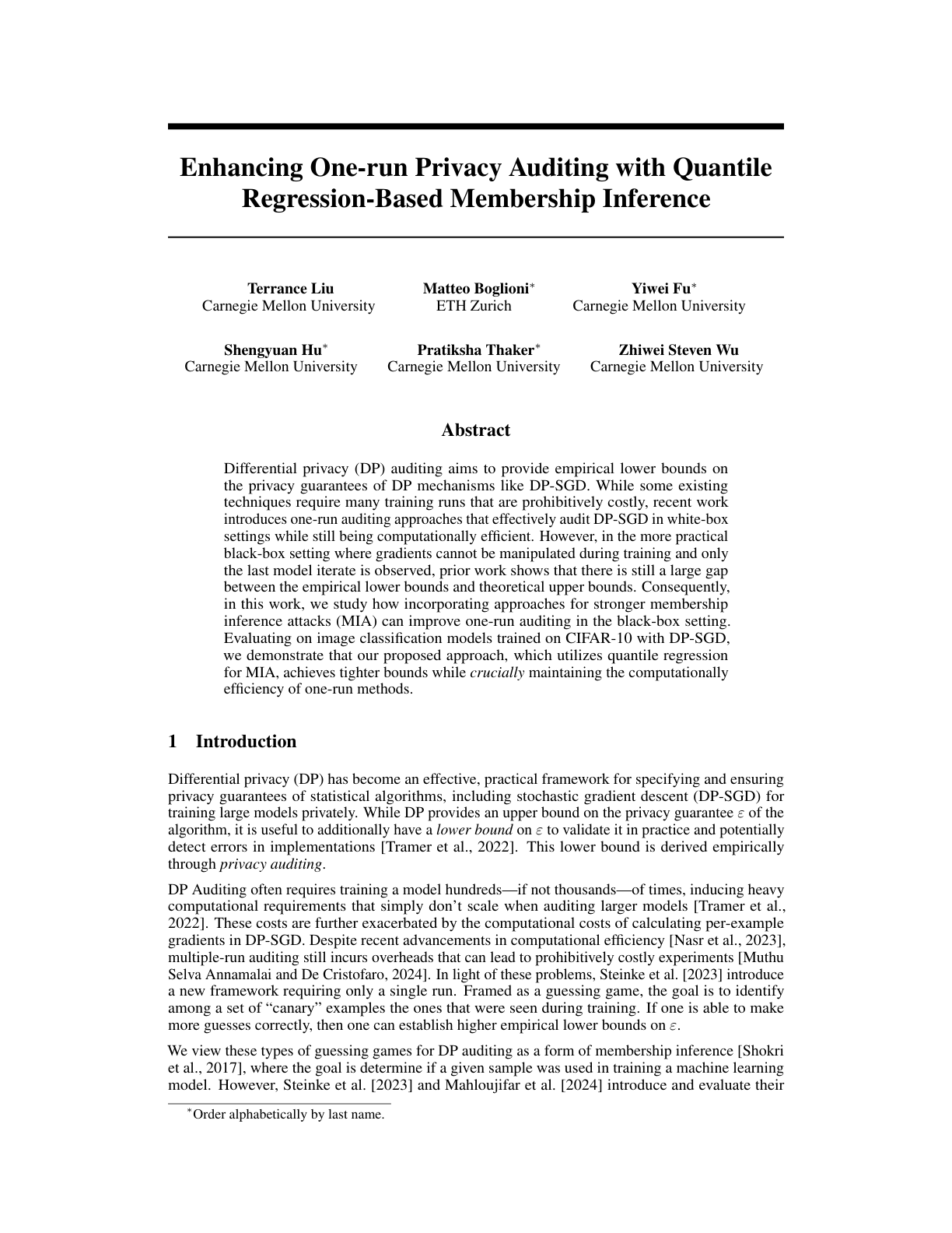 Enhancing One-run Privacy Auditing with Quantile Regression-Based Membership Inference